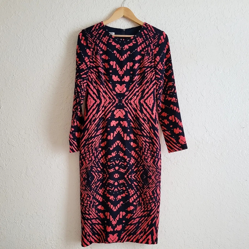 Maggy London Tie Dye Print Crepe Midi Sheath Dress